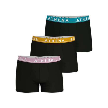 Lot de 3 boxers classiques en coton noirs unis à ceintures tricolores