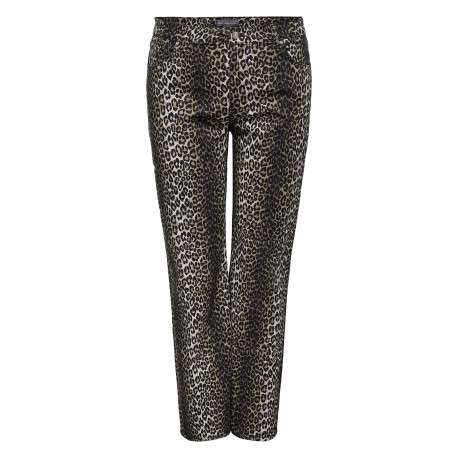 Pantalon 5 poches en coton noir à imprimé léopard avec une coupe regular fit
