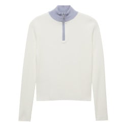 Sweat zippé beige et ciel avec une coupe droite et un col camionneur