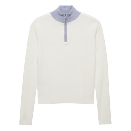 Sweat zippé beige et ciel avec une coupe droite et un col camionneur
