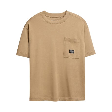 T-shirt manches courtes en coton beige uni avec une coupe oversize