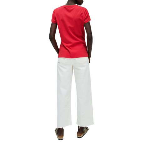 T-shirt en coton rouge chiné et imprimé à l'avant avec des strass et un col rond - Image 2