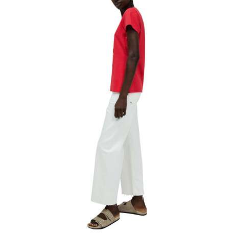T-shirt en coton rouge chiné et imprimé à l'avant avec des strass et un col rond - Image 6