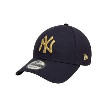 Casquette strapback en coton bleue marine unie avec le logo or en relief