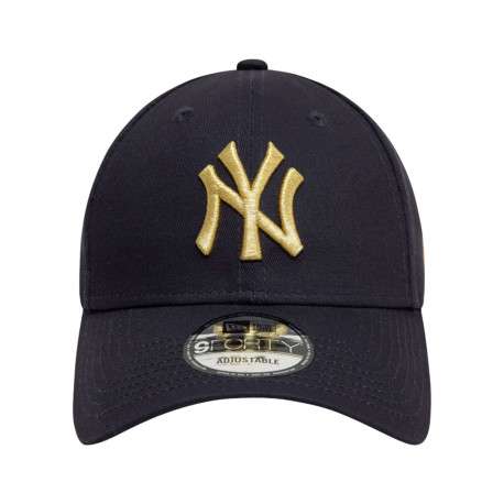 Casquette strapback en coton bleue marine unie avec le logo or en relief - Image 2