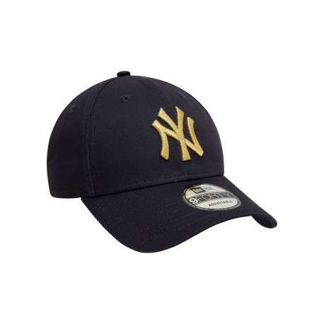 Casquette strapback en coton bleue marine unie avec le logo or en relief - Image 3