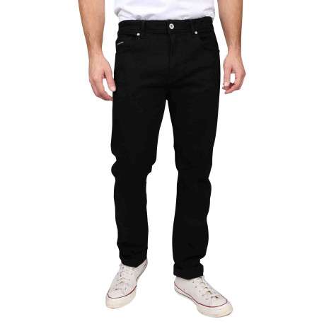Jean 5 poches en coton noir à coupe slim avec logo gris brodé