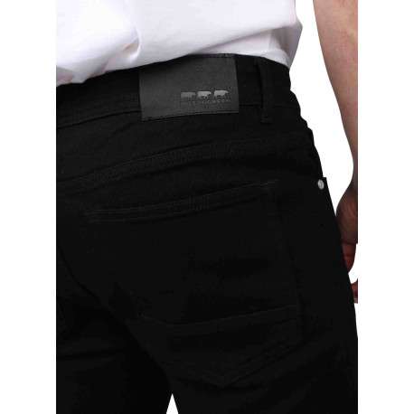Jean 5 poches en coton noir à coupe slim avec logo gris brodé - Image 3