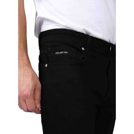 Jean 5 poches en coton noir à coupe slim avec logo gris brodé - Image 4