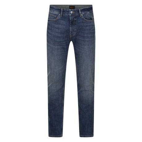 Jean en coton indigo uni avec une coupe droite et des passants pour ceinture