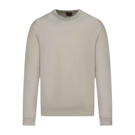 Pull en coton beige uni avec une coupe droite et un col rond