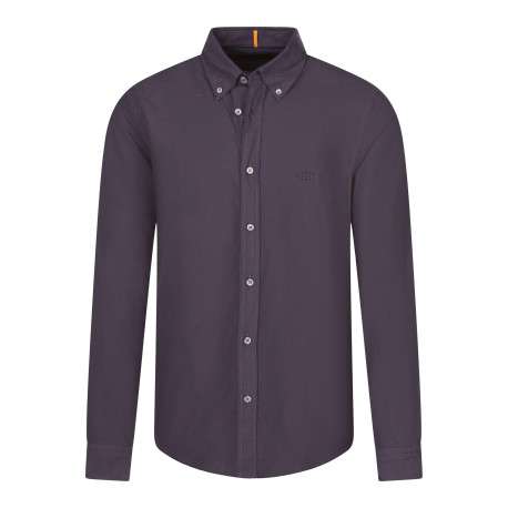 Chemise en coton bordeaux unie avec une coupe droite et un col français