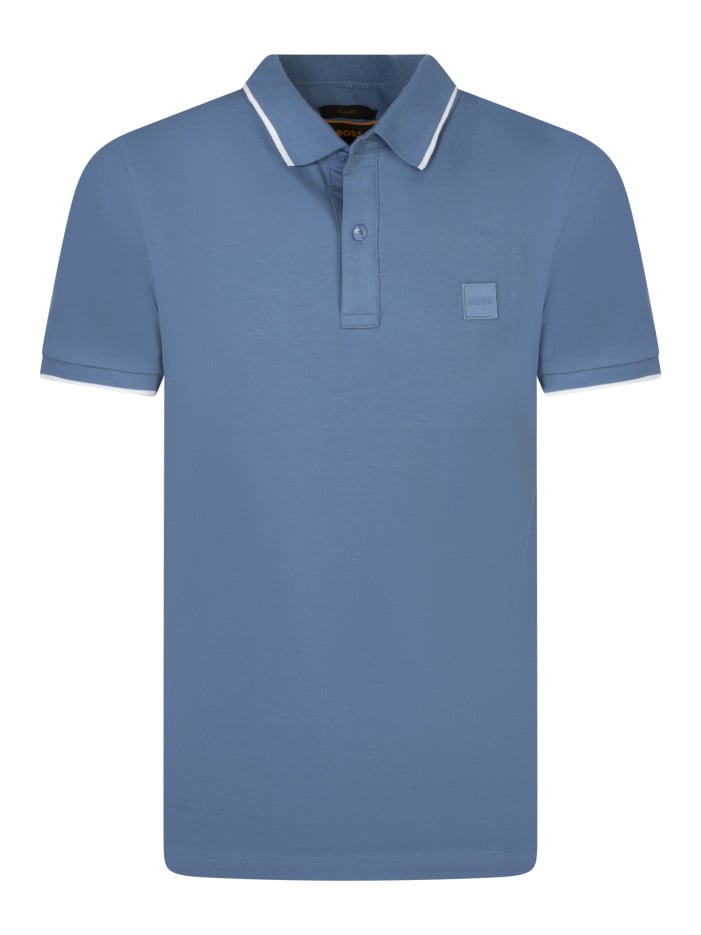 Polo en coton bleu uni avec...