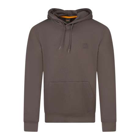 Sweat à capuche en coton marron uni avec une coupe droite et une poche