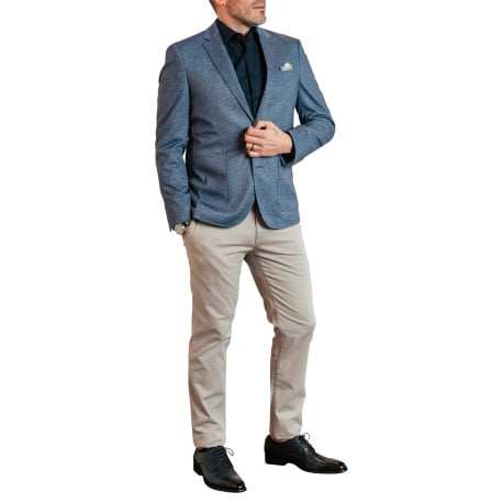 Blazer bleu avec un imprimé aspect denim et une coupe ajustée à poches