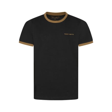 T-shirt en coton noir uni avec une coupe droite et un col rond