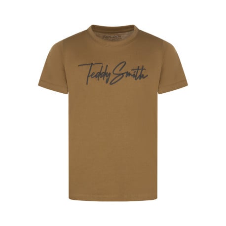 T-shirt en coton camel uni avec une coupe droite et un col rond