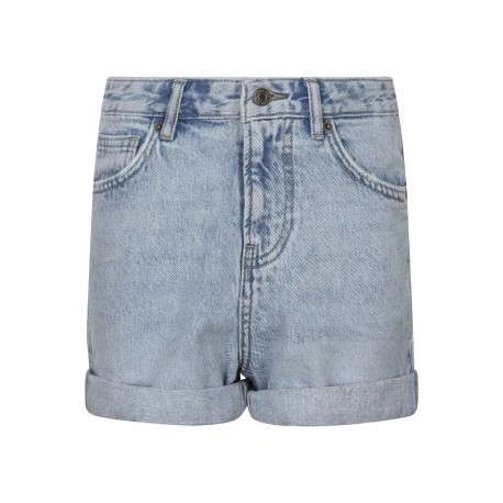 Short denim en coton bleu stone uni avec une coupe droite et une taille haute