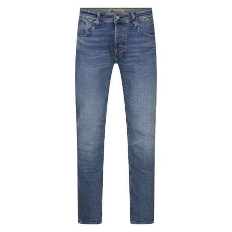 Jean en coton stone uni à coupe regular fit fermé par une braguette à boutons