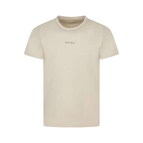 T-shirt en coton beige uni avec une coupe droite et un col rond