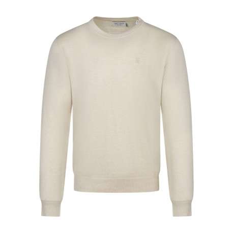 Pull beige uni avec une coupe droite à col rond et des manches longues
