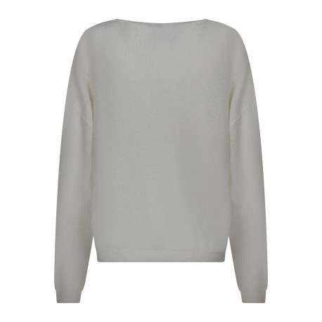 Pull écru uni avec une coupe droite à col v et des manches longues - Image 2