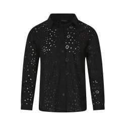 Chemisier en coton noir à broderie anglaise avec une coupe droite