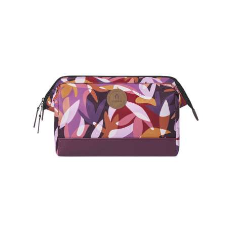 Trousse de toilette rose à motifs feuillus avec une poche centrale zippée