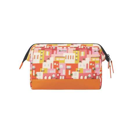Trousse de toilette orange à motifs architecturaux et à base renforcée - Image 2