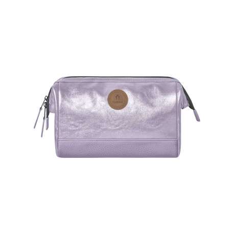 Trousse de toilette violette unie avec une poche centrale zippée