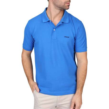 Polo en coton biologique indigo uni avec une coupe droite et un col à revers