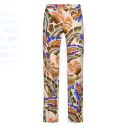 Pantalon multicolore à motifs à coupe droite fluide avec une taille mi-haute