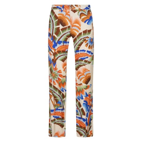 Pantalon multicolore à motifs à coupe droite fluide avec une taille mi-haute