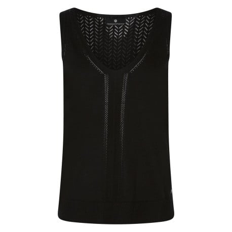 Débardeur noir uni en maille ajourée au dos avec un col v et une coupe droite