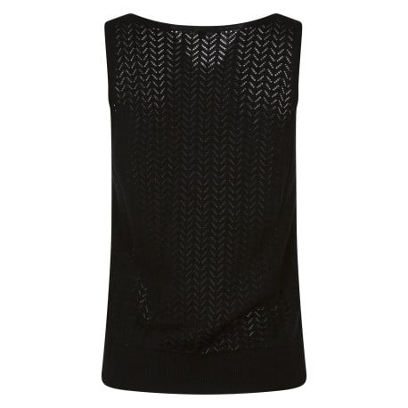 Débardeur noir uni en maille ajourée au dos avec un col v et une coupe droite - Image 2
