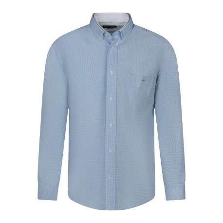 Chemise en coton bleue ciel à carreaux avec un col boutonné des manches longues