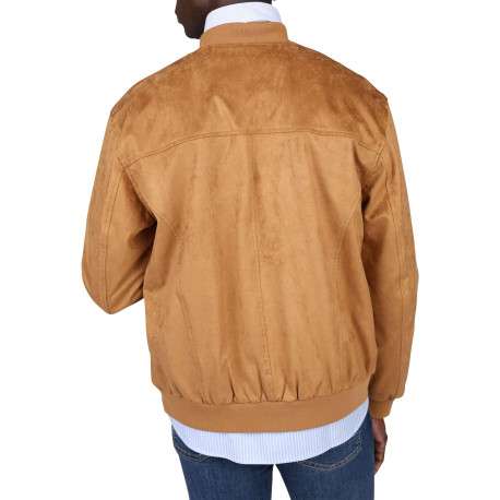 Blouson camel uni avec une coupe droite à col rond et logo iconique - Image 2