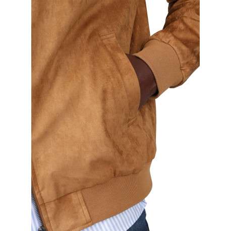 Blouson camel uni avec une coupe droite à col rond et logo iconique - Image 4