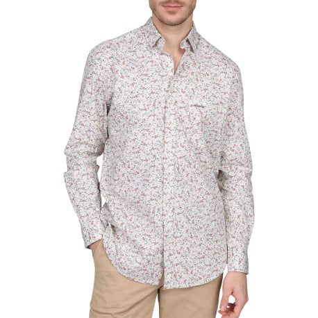 Chemise en coton biologique blanche imprimée à coupe droite avec un col français