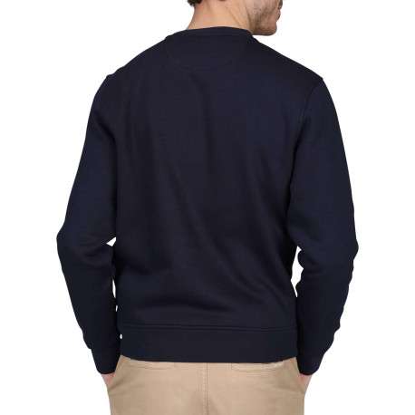 Sweat marine uni avec une coupe droite et un col rond à logo iconique - Image 2