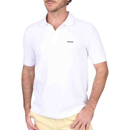 Polo en coton biologique blanc uni avec une coupe droite et un col à revers
