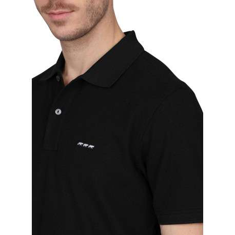 Polo en coton biologique noir uni avec une coupe droite et un col à revers - Image 3