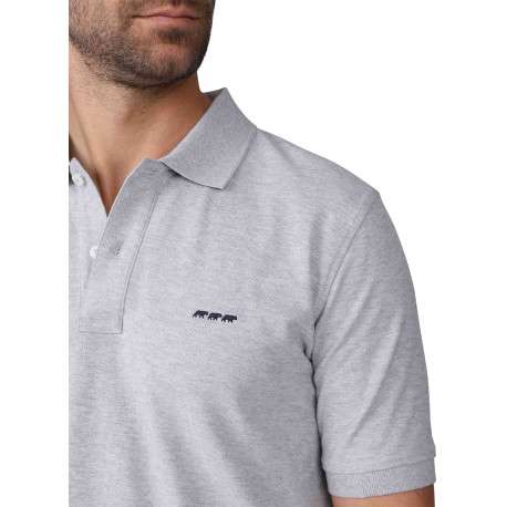 Polo en coton biologique gris clair uni avec une coupe droite et un col à revers - Image 3