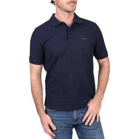Polo en coton biologique marine uni avec une coupe droite et un col à revers