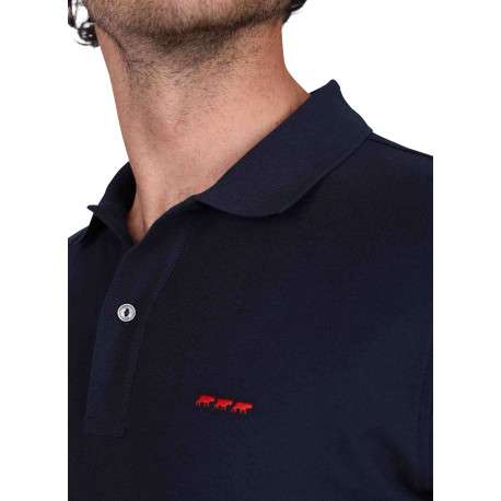 Polo en coton biologique marine uni avec une coupe droite et un col à revers - Image 3