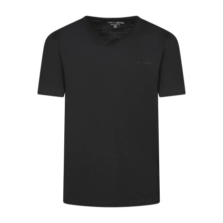 T-shirt en coton anthracite uni avec une coupe droite et un col v