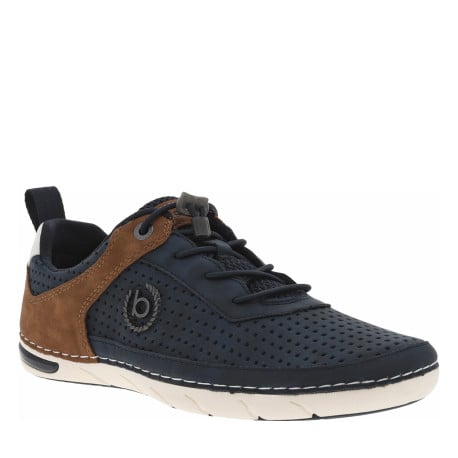 Sneakers marine à semelle plate avec lacets élastiqués et logo métallique gris