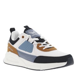 Baskets running bleues marine et blanches à semelle plate et à lacets plats