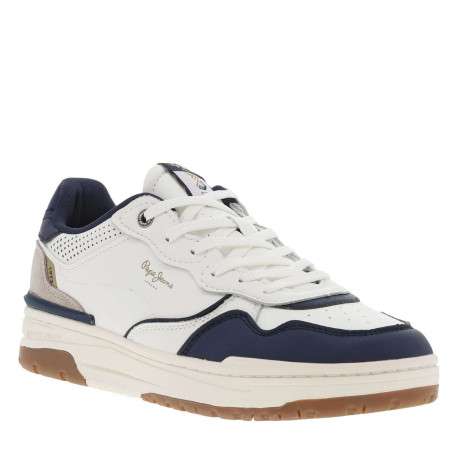 Sneakers marine et blanches à semelle plate et à lacets plats - Image 3