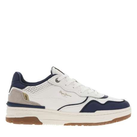 Sneakers marine et blanches à semelle plate et à lacets plats - Image 2